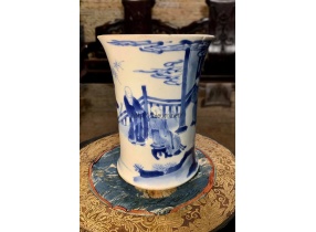 Ống bút Khang Hy,hiệu(大明成化年製)tích Tây Sương Ký-Phật Điện kỳ phùng清康熙 西厢记·佛殿奇逢笔筒