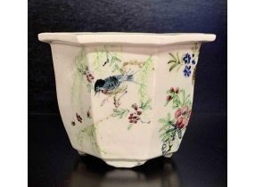 THẾ KỶ 19 PHẤN THÁI HOA ĐIỂU BÁT PHƯƠNG HOA BỒN 晚清粉彩花鸟八方花盆