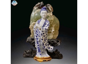 TƯỢNG SỨ XANH TRẮNG QUÁN THẾ ÂM BỒ TÁT - NIÊN ĐẠI GIỮA CUỐI THẾ KỶ 19